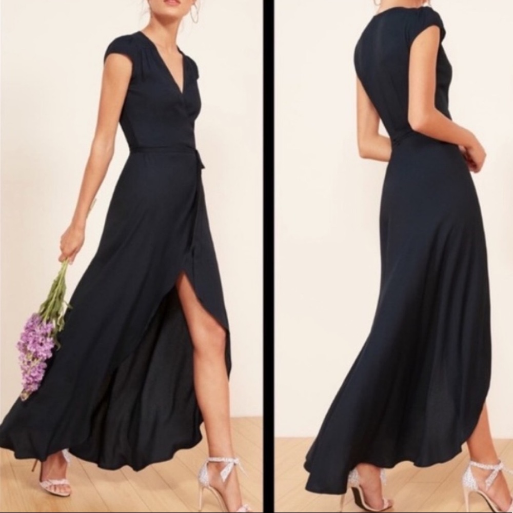 Reformation Chamomile Navy Wrap Dress - XS